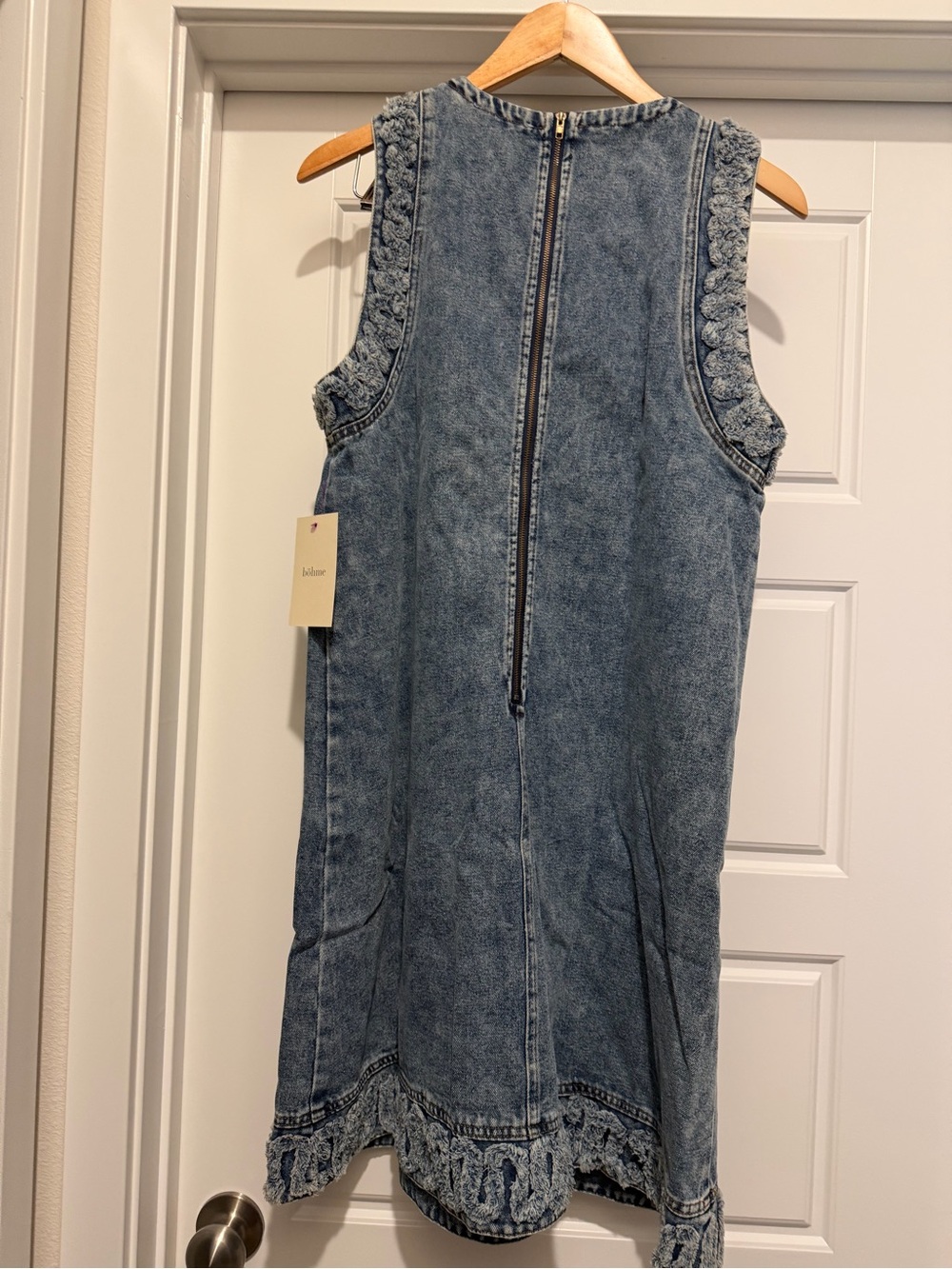 bohme Washed Blue Denim Shift Dress with Crochet Trim - Picture 4 of 6